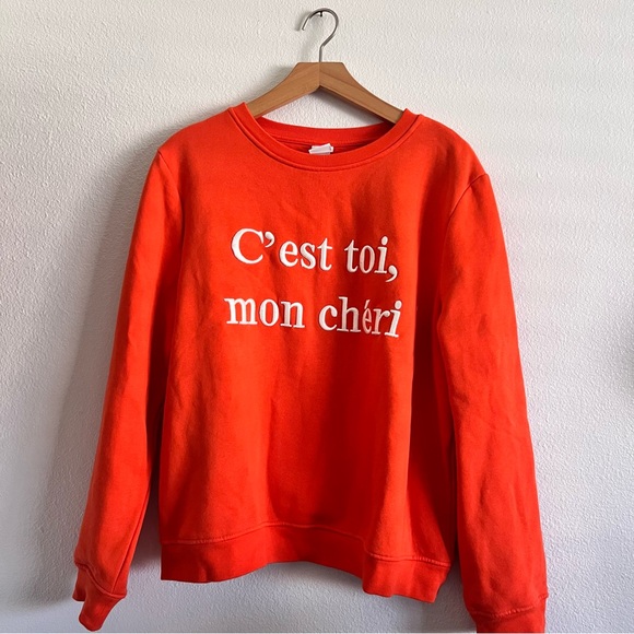 H&M "C'est toi, mon chéri" orange crewneck sweatshirt - Picture 3 of 8